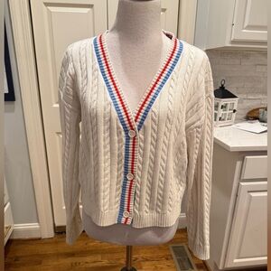 Prince Pickleball Sweater Women's Size X-Large Cream Cable Knit V-Neck Cardigan